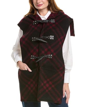 Burberry Check Wool & Leather Cape