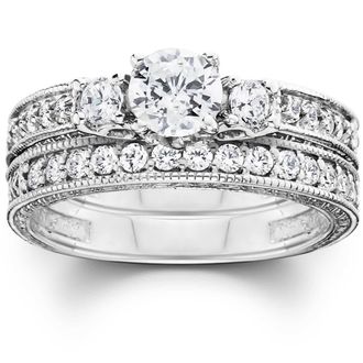 Pompeii3 1 1/4ct Vintage Diamond Engagement Wedding Ring Set 14K Size Selectable