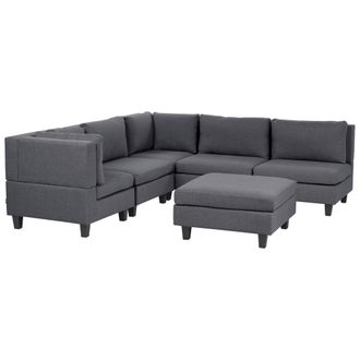 Beliani Sof&aacute; Modular Esquinero Moderno 5 Plazas Tapizado Tela Patas Negras Respaldo Acolchado Derecho Con Otomana Gris Oscuro Unstad