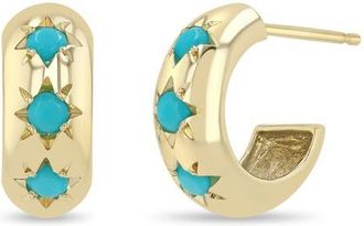 Zo&euml; Chicco 14K Gold Turquoise Huggie Hoop Earrings in 14K Yellow Gold /Turquoise at Nordstrom