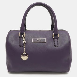 DKNY Dkny Purple Saffiano Leather Satchel