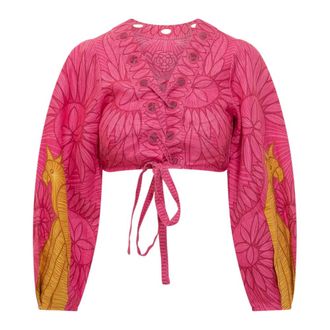Farm Rio FARM Rio, Blouses, female, Multicolor, Size: M Usiacuri Eyelet Blouse