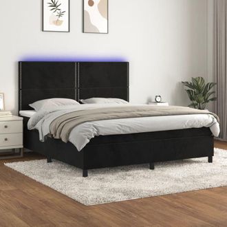 vidaXL Vidaxl - Cama Box Spring Colch&oacute;n Y Led Terciopelo Negro 180x200 Cm
