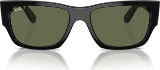 Ray-Ban Carlos 56mm Polarized Rectangle Sunglasses in Black at Nordstrom