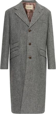 Valentino Garavani Wool Herringbone Pattern Coat - Heren - Mantel - Grijs - L - Wol - Jassen