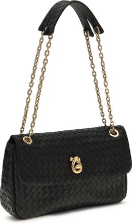 Bottega Veneta Womens Shoulder Bag Intreccio Black-Brass Lamb Leather Black/brass