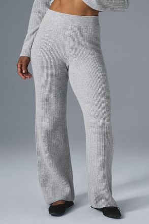 Alo | Cashmere High-Waist Plush Waffle Pants in Athletic Heather Grey, Size: Medium