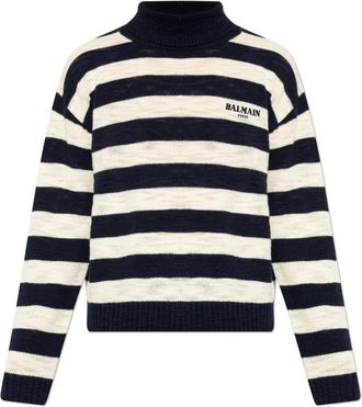 Balmain Wollen coltrui met gestreept patroon - Heren - Coltruien - Blauw - M - Wol - Truien & Vesten