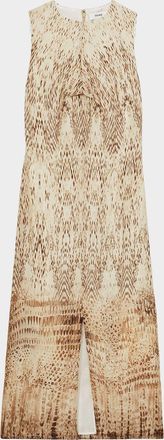 Reiss Presley Abstract-Print Ramie Midi Dress