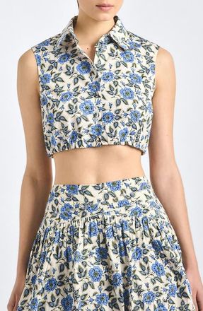 Derek Lam Faee Printed Cropped Shirt in Blue Bell Floral at Nordstrom, Size X-Small