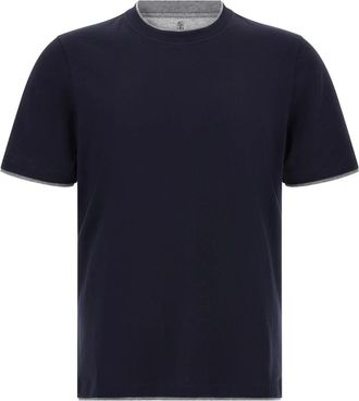Brunello Cucinelli T-shirt met gelaagd effect - Heren - T-shirts - Blauw - M - Katoen - Tops