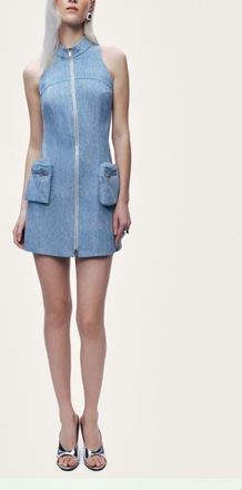 Nocturne Pocket and Stone Detail Halterneck Mini Dress in Blue at Nordstrom, Size X-Small