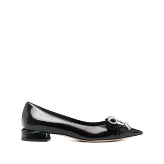 Jimmy Choo London Ballerinas, female, Black, Size: 7 1/2 US Crystal Bow Pointed Toe Flat