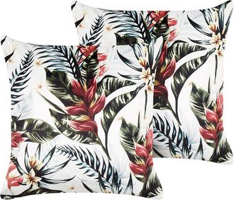 Beliani Conjunto De 2 Cojines De Terciopelo Verde Rojo Blanco Crema 45 X 45 Cm Edelweiss