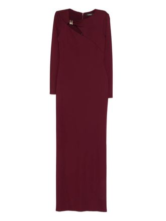 Lauren Ralph Lauren brooch long-sleeve maxi dress - women - Recycled Polyester/Polyester/Elastane/Recycled Polyester/Elastane - 4 - Red