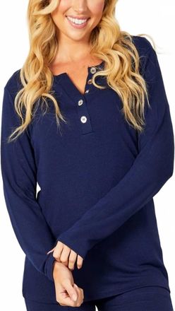 French Kyss Button Detail Long Sleeve Top In Navy