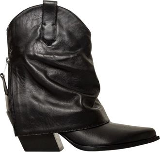 Elena Iachi Stivaletto Texano con Polsino Invertito in Pelle - - Shoes - Donna - Nero - 36 EU