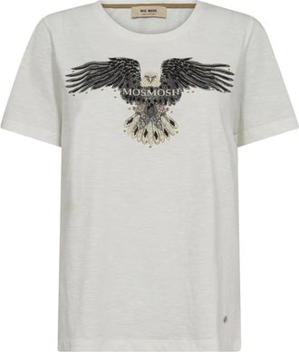 Mos Mosh Deco Tee Top met Versieringen - Dames - T-shirts - Beige - M - Katoen - Tops