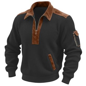 Generic Poncho Shirts for Men Corduroy Shirt Men Quarter Zip Long Sleeve Pullover Zipper Pocket Collared Work T-Shirt Rugby Knit Winter Sweatshirts Casual The