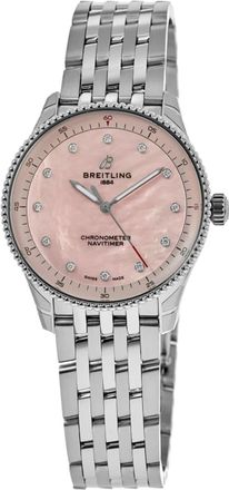 Breitling Navitimer 32 Pink Mother of Pearl Diamond Dial Steel Womens Watch A77320D91K1A1