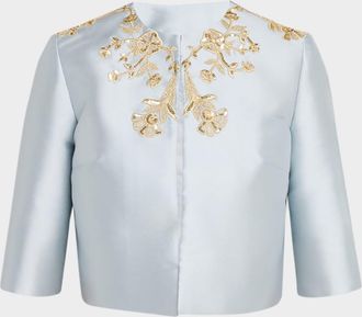 Reem Acra Embellished Silk Bolero Jacket