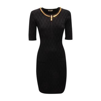 Elisabetta Franchi Gebreide Jurk - Dames - Kleedjes - Zwart - M - Polyester - Kleedjes
