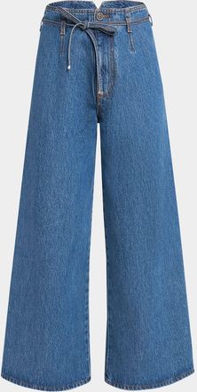 Etro Belted Wide-Leg Crop Denim Trousers