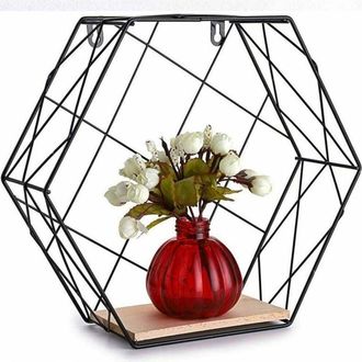 Trade Shop Trade Shop - Mensola Parete Esagonale 1 Ripiano Design Moderno Scaffale Legno Mdf Metallo Nero