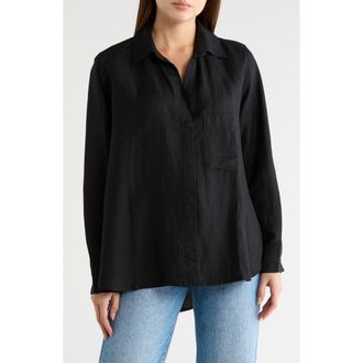 French Connection Birdie Oversize Linen Blend Button-Up Shirt in Blackout at Nordstrom Rack, Size X-Small
