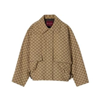 Gucci GG Canvas Bomber Jacket - female - Gucci - Light Jackets - Brown - XL - Jackets