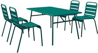 VENTE-UNIQUE.COM Conjunto de mesa y sillas para jard&iacute;n acero azul verdoso