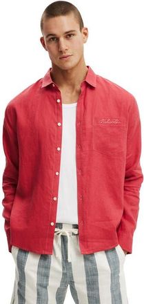Cotton On Mens Relaxed Linen Long Sleeve Shirt in Melon Emb at Nordstrom, Size Xx-Large