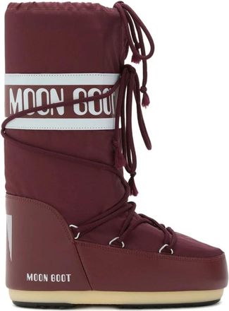 Moon Boot Bordeaux Logo Band Rubberen Zool Schoenen - Dames - Winterlaarzen - Rood - 39 EU - Polyester - Schoenen