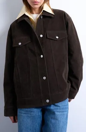 Topshop Western Faux Suede Jacket in Brown at Nordstrom Rack, Size X-Small
