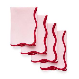 Solino Home Linen Dinner Napkins Set of 4, 20 x 20 Inch for Dining Table, Holiday and Everyday Table Decor - Giselle Scallop Edge in Red And Pink at