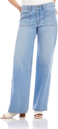 Karen Kane Lauren Patch Pocket High Waist Wide Leg Jeans in Light Blue at Nordstrom, Size 16