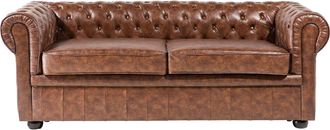 Beliani Sof&aacute; Chesterfield 3 Plazas Sof&aacute; En Patas Negras Piel Sint&eacute;tica Marr&oacute;n Dorado Chesterfield