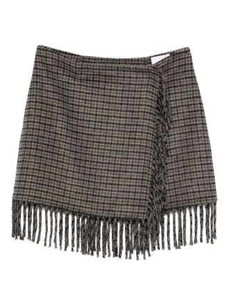 P.A.R.O.S.H. checked fringe skirt - women - Wool/Polyester - S - Grey