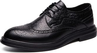 Generic Shoes Dress Oxford for Men Lace Up Wing Tip Brogue Derby Shoes Faux Leather Non Slip Block Heel Slip Resistant Low Top Prom(Black,6.5 UK)