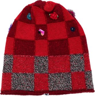 YanYan Knits checked beanie - Red