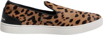 Dolce & Gabbana Brown Calfskin Fur Leopard Sneakers Mens Shoes