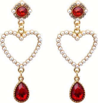 Generic Retro Temperament Gentle White Heart Pearl Wine red Water Droplet Earrings Useful