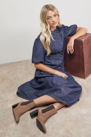 Oasis Womens Moss Suede Chelsea High Block Heel Ankle Boots - Taupe - Size UK 8