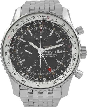 Breitling Pre-owned Breitling Navitimer Chronograph GMT Automatic Chronometer Black Dial Mens Watch A24322