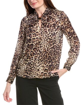 Elie Tahari Gathered Cutout Silk-Blend Blouse