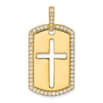 Diamond2Deal 14K Gold Lab Grown Diamond Cross Dog Tag Pendant (0.8ct, VS, D-E)