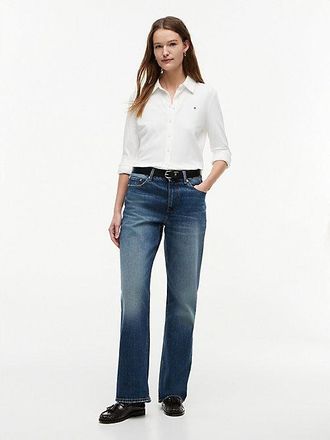 Tommy Hilfiger Gold-Tone Button Mid Rise Loose Straight Jeans