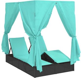 vidaXL Double Sun Lounger with Roof Black 205 x 129 x 200 cm PE rattan vidaXL