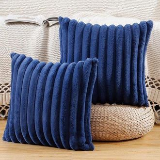 OEM Juego De 2 Fundas De Almohada De Felpa - Fundas De Coj&iacute;n Decorativas Suaves Y Mullidas Para Sof&aacute; Y Dormitorio (40x40 Cm) Azul