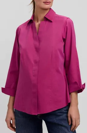 Foxcroft Taylor Fitted Non-Iron Shirt in Pomegranate Pink at Nordstrom, Size 16